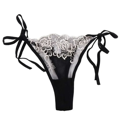 Ladies Women Embroidery Transparent Lingerie Lace Panties Underwear Panty Brief - white