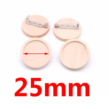 10pcs/lot Blank Wood Cabochon Brooch Base Settings 20 25 30 40mm Dia Round Bezel Tray Diy Brooches Pin Backs for Jewelry Maki