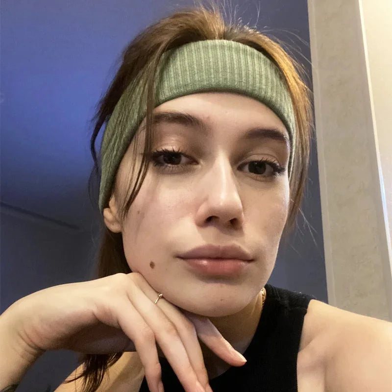 Women Solid Color Knitting Headband Elastic Vintage Yoga Sports Hairbands Gym Outdoor Sweat Absorbing Headwrap Hair Accessori