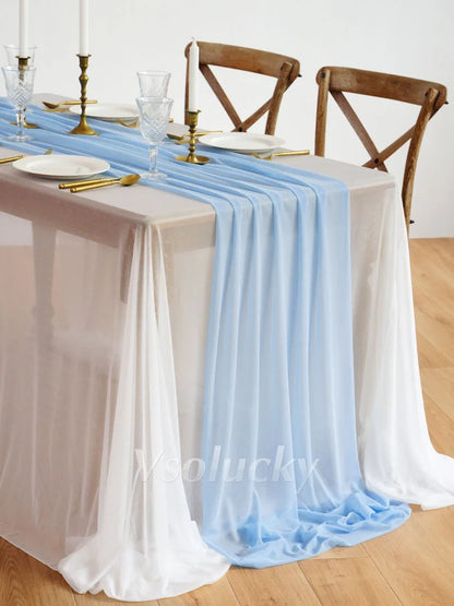 Table Runner Luxury Sheer for Wedding Rustic Boho Party Bridal Shower Birthday Christmas Decorations - Light Blue / 2m X 74cm