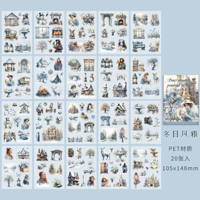 20pcs PET Stickers Season Series PET Decorative Stickers DIY Diary Girls Scrapbooking Material Decor Album Stationery Sticker