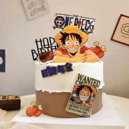 7pcs ONE PIECE Luffy Cake Topper Anime Boy Girl Birthday Cake Decorating Cake Flag Party Supplies for Kids Birthday Baby Show