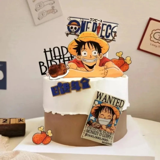 7pcs ONE PIECE Luffy Cake Topper Anime Boy Girl Birthday Cake Decorating Cake Flag Party Supplies for Kids Birthday Baby Show
