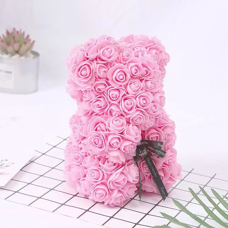 25cm Artificial Teddy Rose Flower Bear with Box Romantic Valentines Day Gift Girlfriend Women Anniversary Wedding Party Suppl