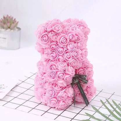 25cm Artificial Teddy Rose Flower Bear with Box Romantic Valentines Day Gift Girlfriend Women Anniversary Wedding Party Suppl