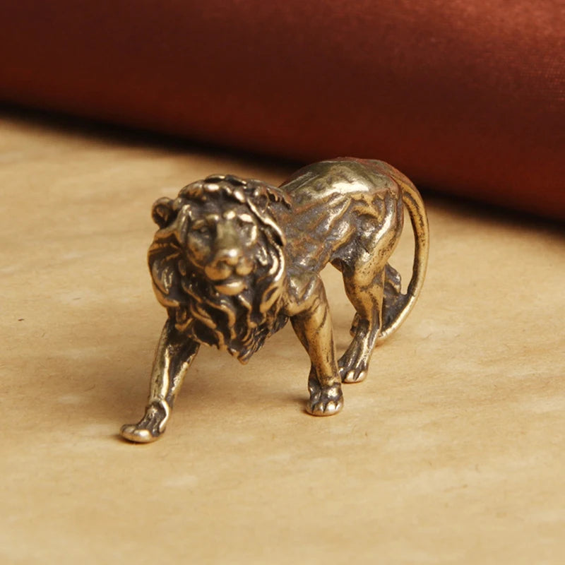 Pure Copper Majestic Lion King Miniatures Figurines Desk Decorations Vintage Brass Mini Animal Statue Home Decor Ornaments Cr
