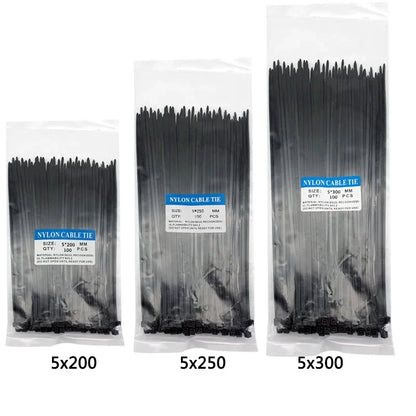 300pcs Three mode Self-Locking Plastic Nylon Wire Cable Zip Ties Black Cable Ties Fasten Loop Cable Various specifications - 