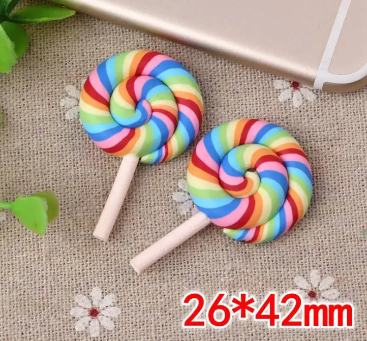 10pcs /lot Beauty Kawaii Rainbow lollipop Candy Polymer Clay Cabochons Flatback For DIY Phone Decoration - 08