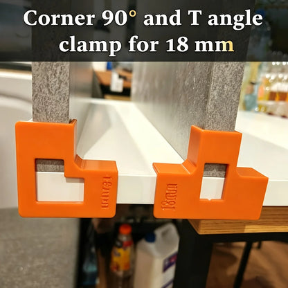 4Pcs 90-Degree Right Angle Clamps and T-Shaped Shelf Brackets, Specifically for 18mm Laminated Boards, Cabinet Corner Bracket