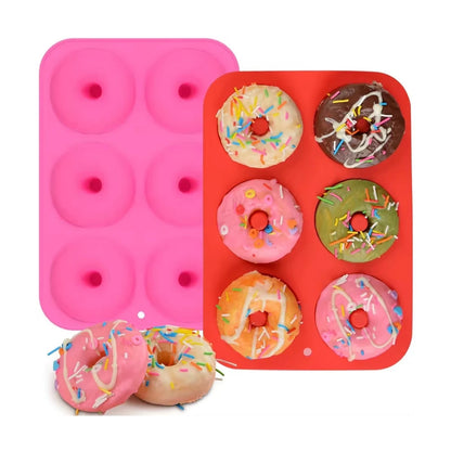 Heat Resistant Silicone Donut Mold for 6 Doughnuts Food Grade Silicone Bagels Pan for Baking Non Stick Mini Cupcake Mould - R