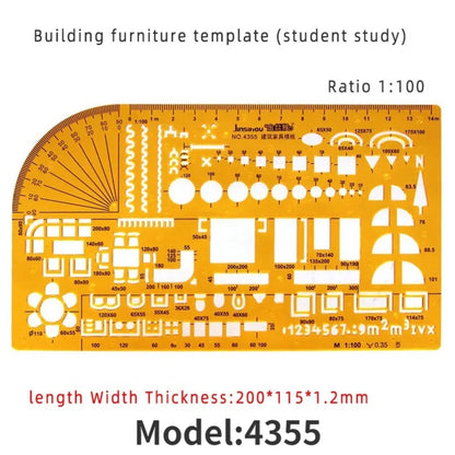 Architectural Drafting Template Set - Round & Oval Shapes, Resin Design Rulers for Furniture and Building Plans, Office Suppl