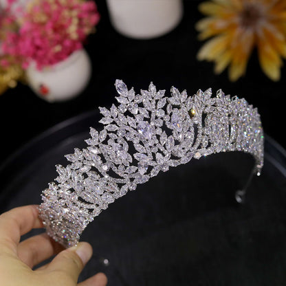 ASNOR Silver Color Bridal Tiaras New Crown Cubic Zirconia Crystal Headpieces Pageant Diadema Wedding Hair Accessories A01539