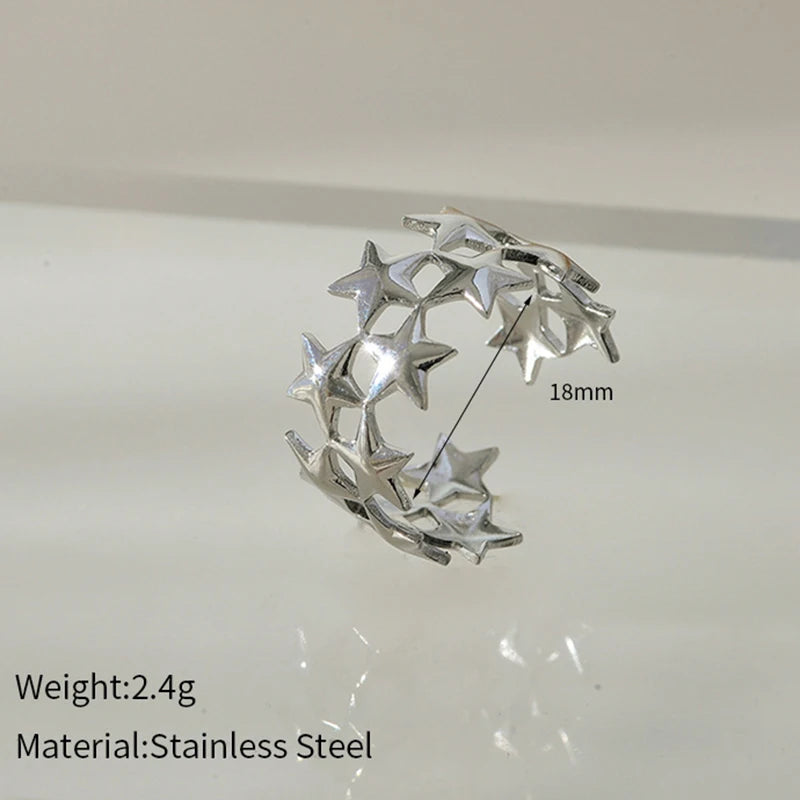 2026 New Stainless Steel Double Layer Star Waterproof Rings for Women Gold Color Opened Star Rings Cute Wedding Jewelry Gifts