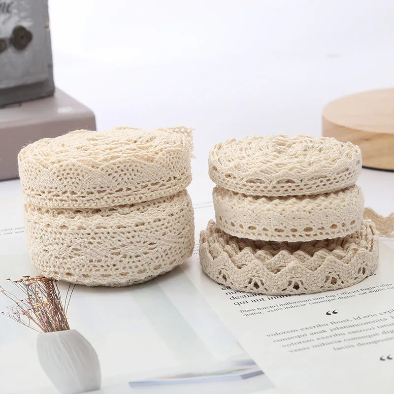 5M Cotton Lace Trim Sewing Crochet Lace Ribbon Beige Trim Lace Ribbon DIY Wedding Party Christmas Gift Decor Sewing Craft Sup