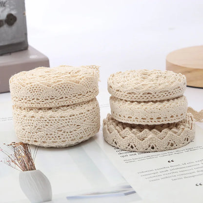 5M Cotton Lace Trim Sewing Crochet Lace Ribbon Beige Trim Lace Ribbon DIY Wedding Party Christmas Gift Decor Sewing Craft Sup