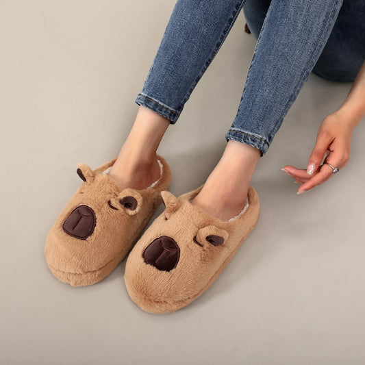 Brown Plush Capybara Slippers, Furry Indoor Slippers, Soft Non-Slip Home Slippers, Cozy Warm Slippers for Men and Women, Cute