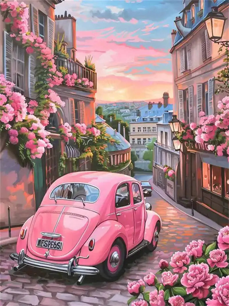 Momoart Car Diamond Painting Landscape DIY Full Square Round Diamond Mosaic Street Embroidery Flower Handicraft
