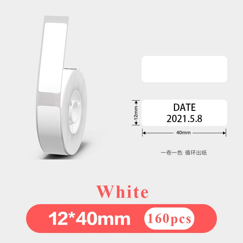 1Roll P12 P15 Thermal Label Sticker 12mm*40mm Tape Compatible Phomemo D30 Q30 Marklife P11 P50 L12 DELI Q2 Labeller - White 1