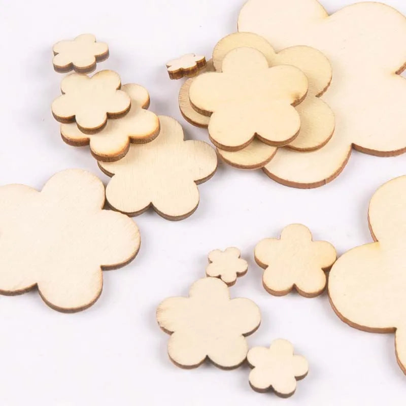 Mixed Flower Pattern Wood Slices DIY Crafts Handmade Ornaments Unfinished Wooden Handicrafts Home Decor Arts 10-80mm M1962