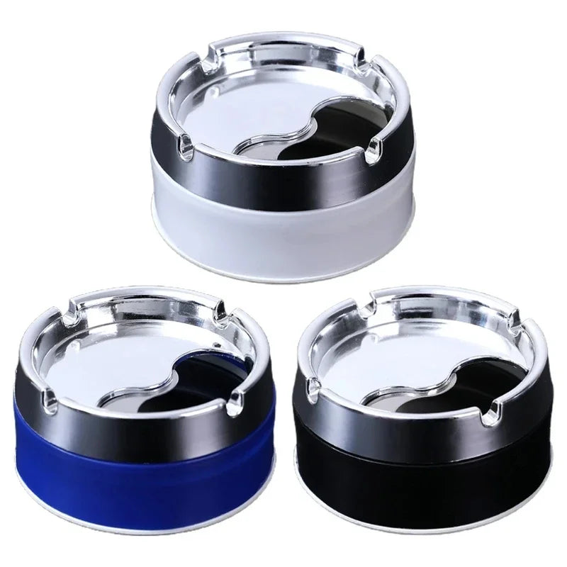 Stainless Steel Round Windproof Ashtray with 360° Rotating Lid for Home Office Living Room Decoration Men Sealing Ashtrays 9*