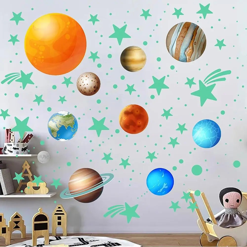 PVC Stars Wall Stickers DIY Glow in The Dark Luminous Planet Wall Decals Fluorescent Star Stickers Home Decoration