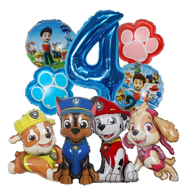 9pcs Cartoon Paw Patrol Foil Balloon Digital Number Supplies Rescue Dog Party Decoration Baby Gift Chase Skye