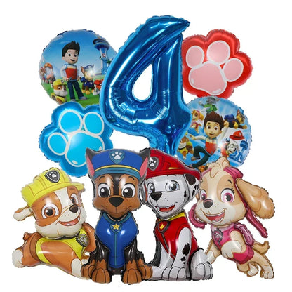 9pcs Cartoon Paw Patrol Foil Balloon Digital Number Supplies Rescue Dog Party Decoration Baby Gift Chase Skye