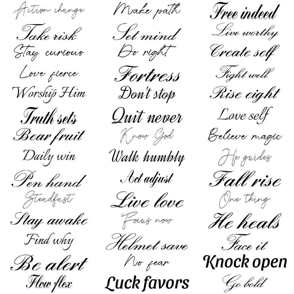 Tattoo Stickers English Word Waterproof Long Lasting Realistic Transfer Temporary Black Letters Feather Body Art For Men Wome