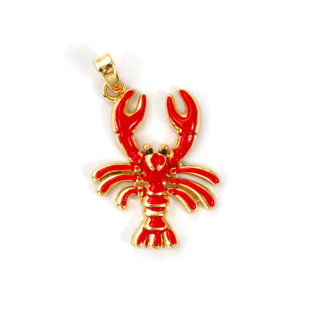 2 PCs Brass Ocean Series Lobster Jewelry Pendants 18K Gold Plated Red Enamel Crab Charms With Buttons For Necklace DIY Findin