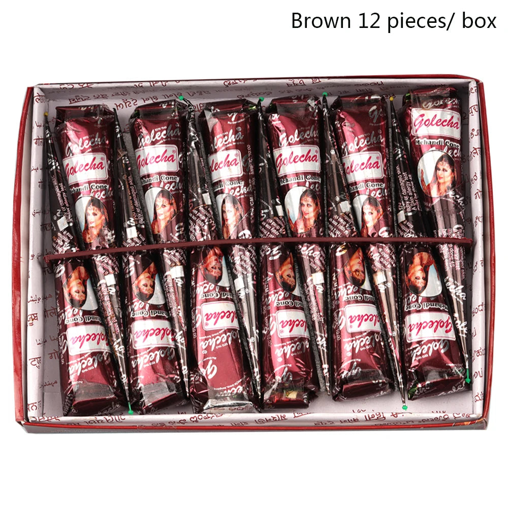 GOLECHA Black Brown Red White Henna Cones Indian Henna Tattoo Paste For Temporary Tattoo Body Art Sticker Mehndi Body Paint -