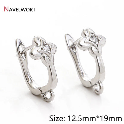 18K Gold Plated Brass Metal Earwires Basic Fasteners,Earring Fixtures,Inlaid Zircon Earring Hooks,Earring Making Supplies