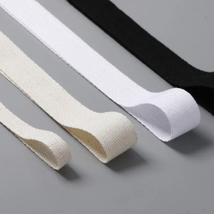 5yards 10/15/20/25/30/40/50mm Cotton Herringbone Webbing Tape Beige/White/Black High Tenacity Twill Binding Ribbon For Garmen