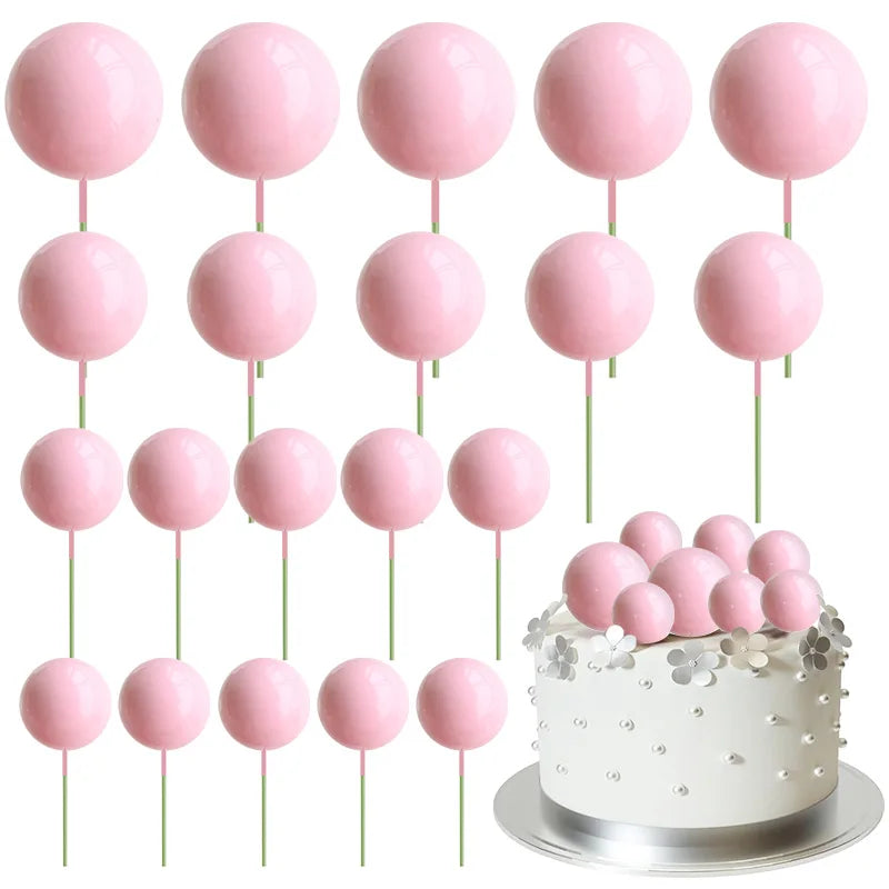 20Pcs Colorful Balls Cake Topper Mini Balloons Cupcake Insert Sticks for Wedding Birthday Party Cake DIY Decoration Baby Show