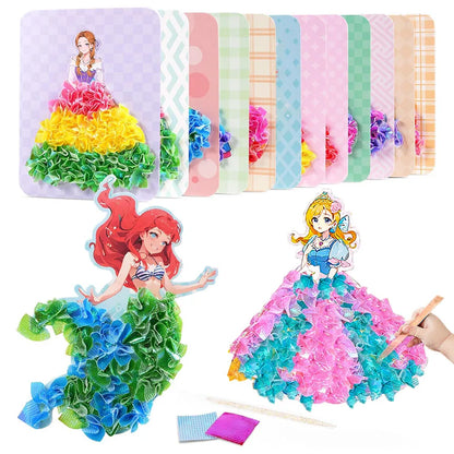 3-12pcs Sticker Cards Fabric Art Craze Poke Caft Toys Creative Puzzle Puncture Painting Poking Princess Dressing Game Childre