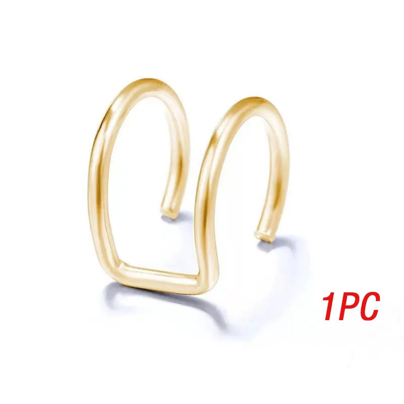 Fake Piercing Earcuff Double Circle Ear Cuff Faux Earrings for Women Man Hiphop Vintage Cuffs Earclips Accessories Korean Fas