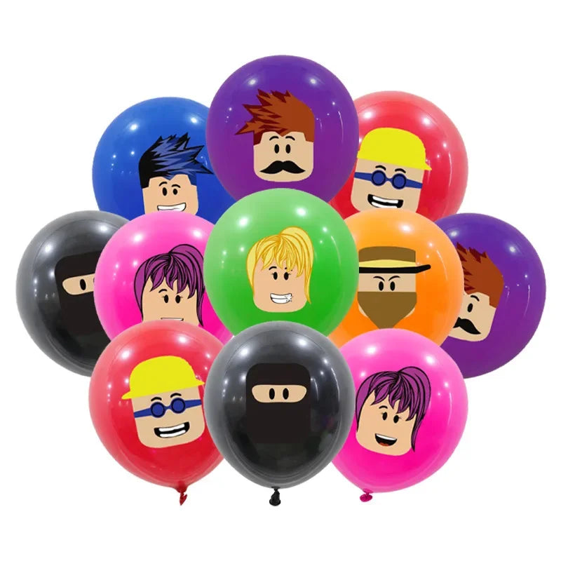 Roblox Foil Latex Balloons Happy Birthday Party Decoration Game Set Tableware Tablecloth Cake Topper Backdrop Toy Party Suppl
