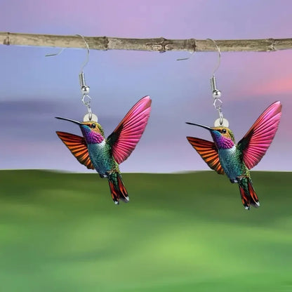 FTCY Acrylic Hummingbird Earrings For Women Retro Style Colorful Bird Drop Earrings Women's Jewelry Gifts