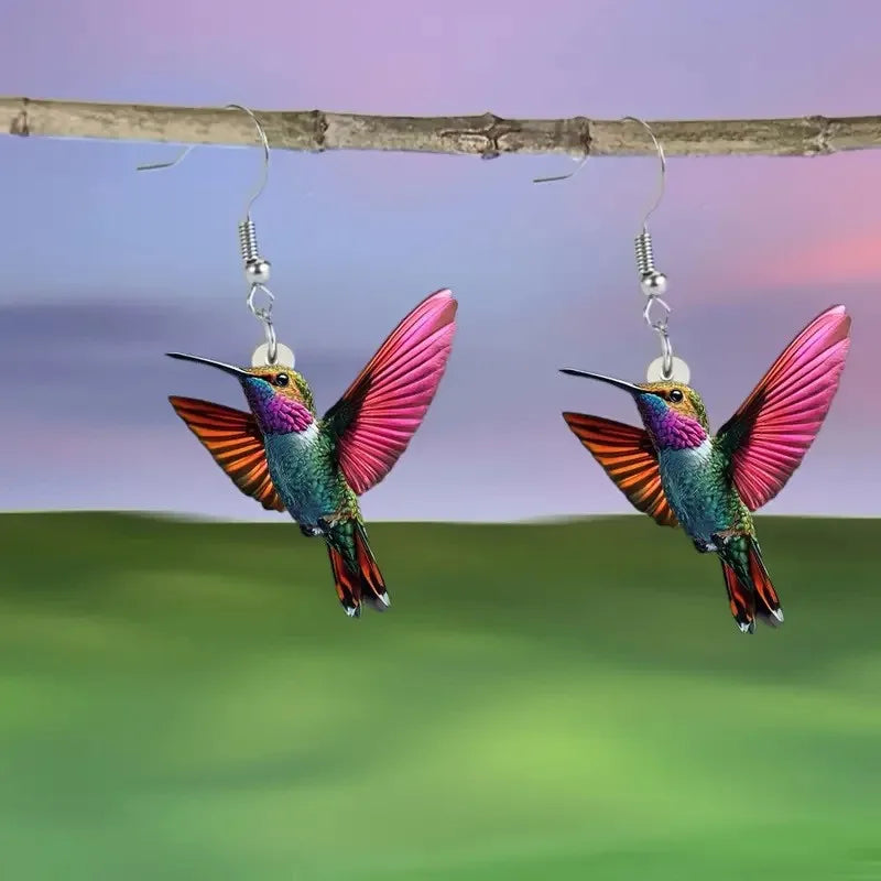 FTCY Acrylic Hummingbird Earrings For Women Retro Style Colorful Bird Drop Earrings Women's Jewelry Gifts - 6