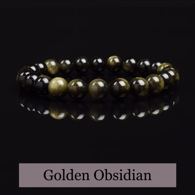 Natural Golden Obsidian Stone Beads Bracelet Men Women Golden Light Rainbow Obsidian Raw Stone Round Bead Natural Energy Jewe