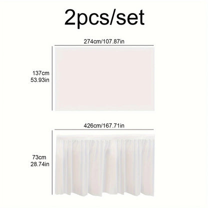 2pcs Tablecloth Set Disposable Solid Color Table Cover Table Skirts Rectangular Paper Table Covers With Long Skirting For Par
