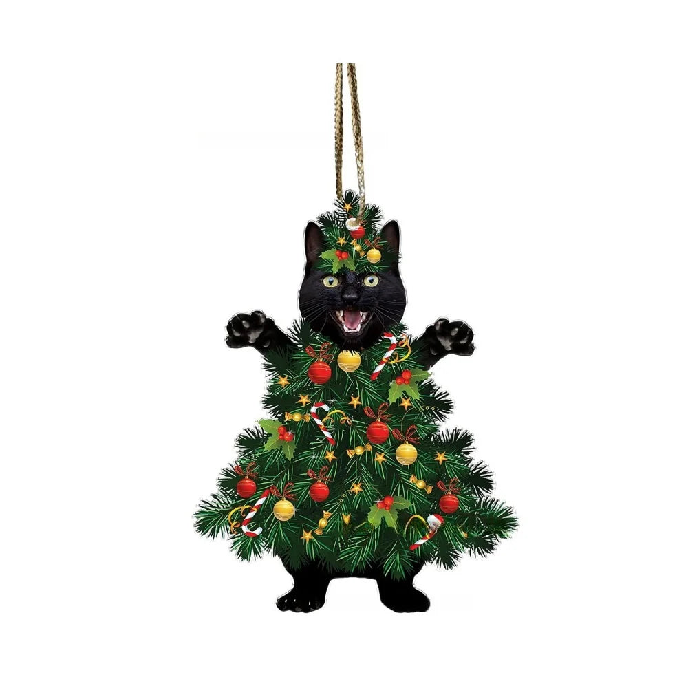Charming Black Cat Christmas Ornament 2d Acrylic Hanging Decor For Tree Car Mirror Keychain Kid Xmas Gift Holiday Party Suppl