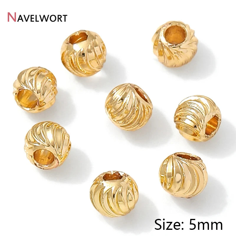 14K Gold Plated Oval Stripe Spacer Beads,Beads Separator,Brass Metal Flat Spacer Beads For Bracelet Necklace Making Accessori