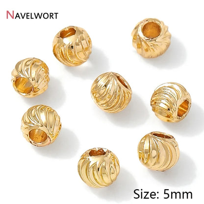 14K Gold Plated Oval Stripe Spacer Beads,Beads Separator,Brass Metal Flat Spacer Beads For Bracelet Necklace Making Accessori