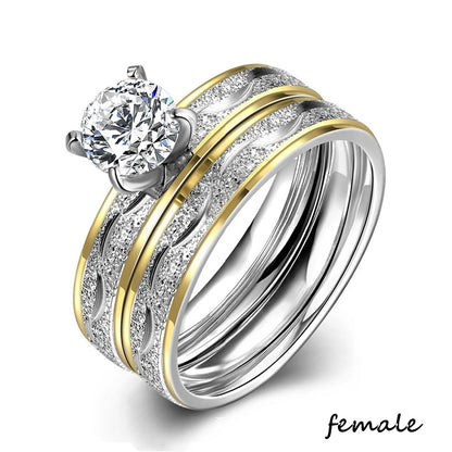 Charm Couple Rings Romantic Women Red Rhinestones Rings Set Trendy Men Stainless Steel Celtic Dragon Rings Wedding Band Jewel