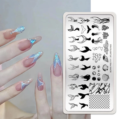 BORN PRETTY Classic Plaid French Nail Stamping Plates Easy Design Flower Leaves Nail Printing Stencil Floral Line Stamp Templ