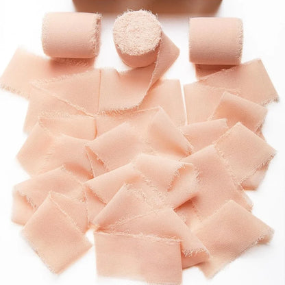 3 Roll/set 5m Frayed Edged Satin Handmade Chiffon Silk Ribbon For Wedding Invitation Bouquets Birthday Party DIY Decoration G