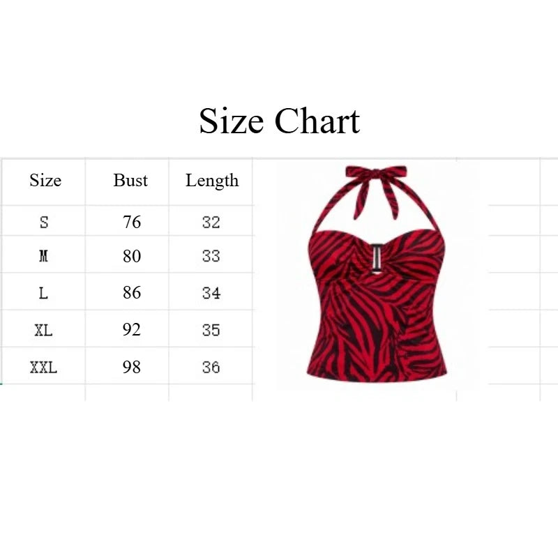 Red Black Stripe Halter Top for Women Sexy Hollow Out Backless Sleeveless Waist Cinched Camisole Summer Vintage Cosplay Costu