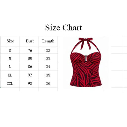 Red Black Stripe Halter Top for Women Sexy Hollow Out Backless Sleeveless Waist Cinched Camisole Summer Vintage Cosplay Costu