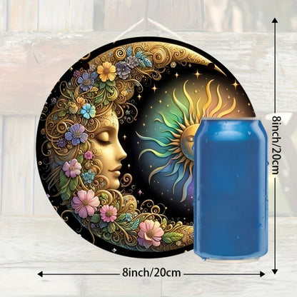 Mandala art style sun and moon wall plate-classic design and manufacture of wooden decorative logo, 8x 8 inches, floral patte