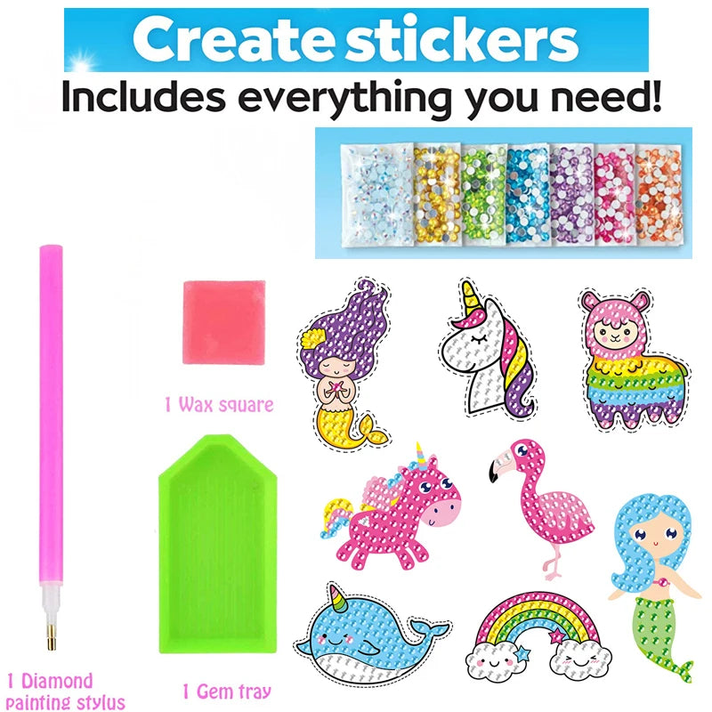 12 Create Big Gem Diamond Painting Sticker Kit Art Craft Girls Boys Unicorn Animal Sealife Magical Mosaic Dot Sticky Toys Gif